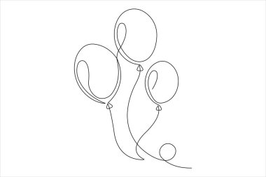 Devamlı balon bir çizgi doğum günü kutlaması çiziyor. Tatil partisi dekorasyon ikonu vektör illüstrasyonu