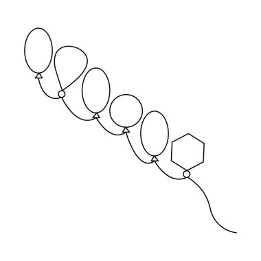 Balon aralıksız tek satır sanat kutlaması konsepti ana hatlı vektör çizimi