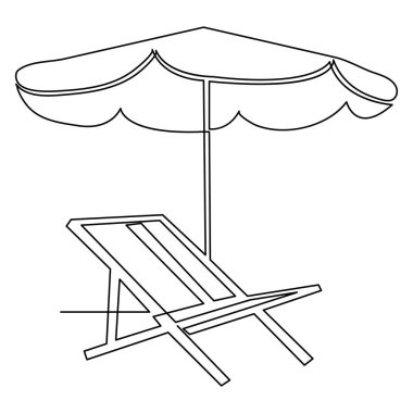 Plaj şemsiyesi ve sandalyenin aralıksız bir çizimi. Sunshade ana hatları vektör çizimi.