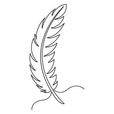 Kuş tüyü, ana hatlı vektör çizimi için sürekli tek çizgi el çizimi