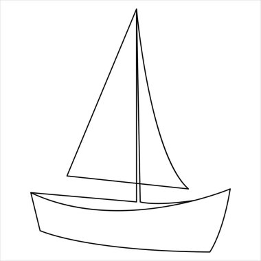Yelkenli ikonu ve ana hatlı vektör minimalist tasarımı üzerinde sürekli çizim yapan tek satır sanatı