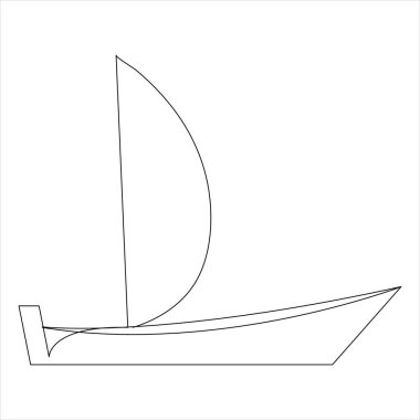 Yelkenli ikonu ve ana hatlı vektör minimalist tasarımı üzerinde sürekli çizim yapan tek satır sanatı