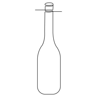 Şarap şişesinin aralıksız çizimi. Alkol. Karalama tarzı çizim.