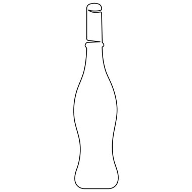 Şarap şişesinin aralıksız çizimi. Alkol. Karalama tarzı çizim.