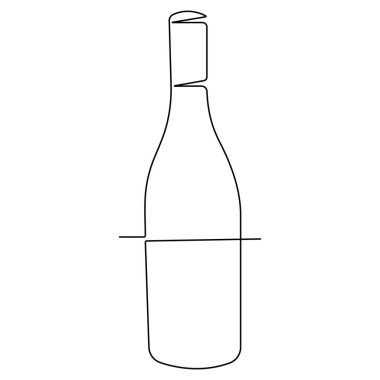 Şarap şişesinin aralıksız çizimi. Alkol. Karalama tarzı çizim.