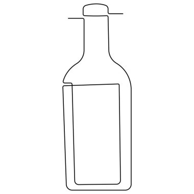 Şarap şişesinin aralıksız çizimi. Alkol. Karalama tarzı çizim.