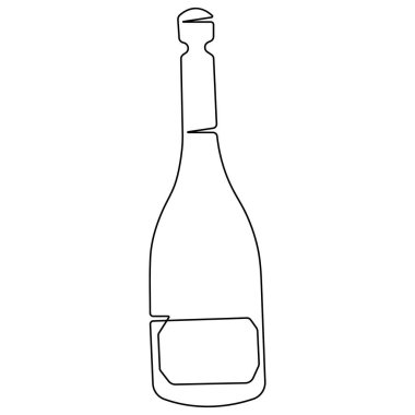 Şarap şişesinin aralıksız çizimi. Alkol. Karalama tarzı çizim.