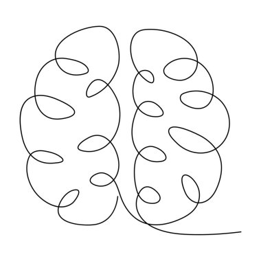 İnsan beyni simgesinin aralıksız tek çizgi çizimi ve vektör illüstrasyon tasarımı