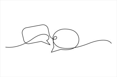 Konuşma baloncuğu şekilli sohbet bulutu ve düşünce diyalog simgesinin aralıksız tek satır çizimi 