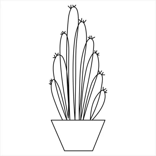 Tek çizgili sanat, sürekli el çizimi kaktüs çizimi ev bitkisi, karalama vektör tarzında.