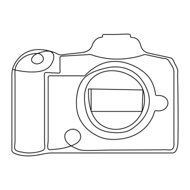 Klasik kamera tarzı ve ana çizim vektör illüstrasyonunun kesintisiz tek satır çizimi