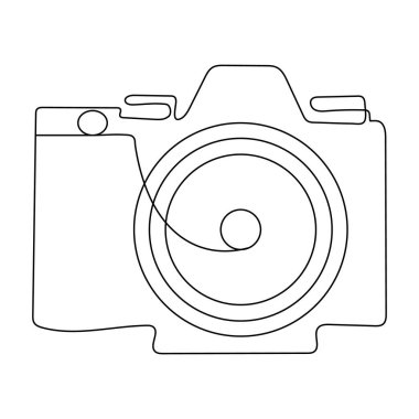 Klasik kamera tarzı ve ana çizim vektör illüstrasyonunun kesintisiz tek satır çizimi