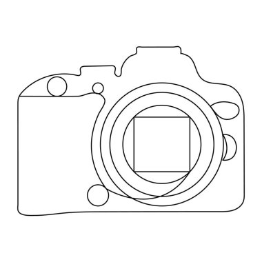 Klasik kamera tarzı ve ana çizim vektör illüstrasyonunun kesintisiz tek satır çizimi