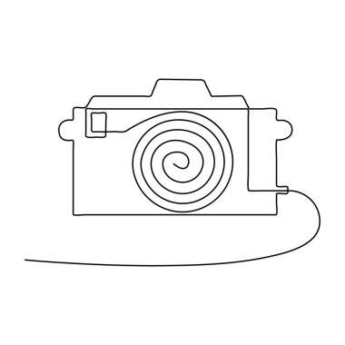 Klasik kamera tarzı ve ana çizim vektör illüstrasyonunun kesintisiz tek satır çizimi