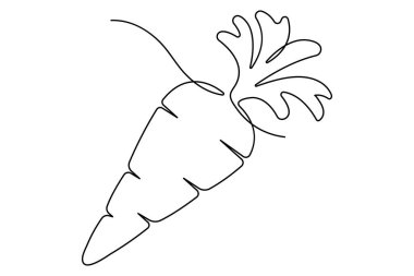 Basit havuç sürekli bir çizgi çizimi tasarımı, büyüyen havuç bitkisi minimalist ana hatları vektörü