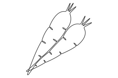 Basit havuç sürekli bir çizgi çizimi tasarımı, büyüyen havuç bitkisi minimalist ana hatları vektörü