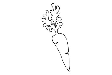 Basit havuç sürekli bir çizgi çizimi tasarımı, büyüyen havuç bitkisi minimalist ana hatları vektörü