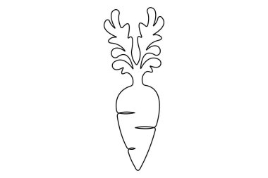 Basit havuç sürekli bir çizgi çizimi tasarımı, büyüyen havuç bitkisi minimalist ana hatları vektörü