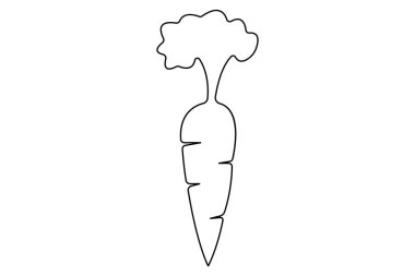 Basit havuç sürekli bir çizgi çizimi tasarımı, büyüyen havuç bitkisi minimalist ana hatları vektörü