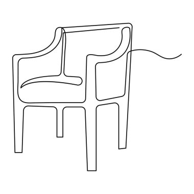 Basit modern sandalye simgesi ve taslak vektör illüstrasyonunu çizmeye devam et.