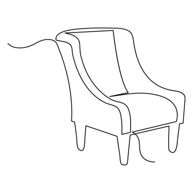 Basit modern sandalye simgesi ve taslak vektör illüstrasyonunu çizmeye devam et.