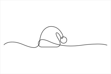 Noel Baba sürekli bir çizgi halinde ikon çiziyor. Noel şapkası Vektör illüstrasyonunun ana hatları