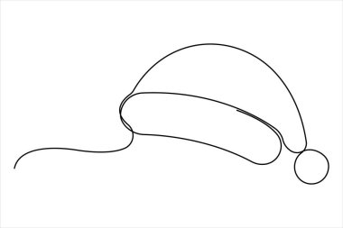 Noel Baba sürekli bir çizgi halinde ikon çiziyor. Noel şapkası Vektör illüstrasyonunun ana hatları