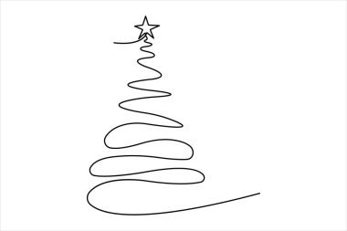 Minimalist dizaynla el çizimi Noel ağacı. Yılbaşı ağacı çiziminin aralıksız tek satır çizimi vektör çizimi