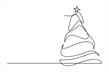 Minimalist dizaynla el çizimi Noel ağacı. Yılbaşı ağacı çiziminin aralıksız tek satır çizimi vektör çizimi