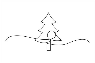 Minimalist dizaynla el çizimi Noel ağacı. Yılbaşı ağacı çiziminin aralıksız tek satır çizimi vektör çizimi