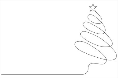 Üzerinde yıldız olan bir çizgi Noel ağacı, vektör illüstrasyonunda çam bitkisi.