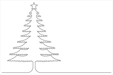 Üzerinde yıldız olan bir çizgi Noel ağacı, vektör illüstrasyonunda çam bitkisi.