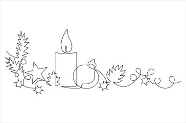 Mutlu noel süslemeleri. Sürekli bir çizim.