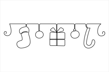 Mutlu noel süslemeleri. Sürekli bir çizim.
