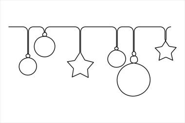 Mutlu noel süslemeleri. Sürekli bir çizim.
