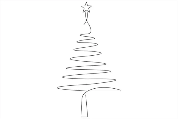Üzerinde yıldız olan bir çizgi Noel ağacı, vektör illüstrasyonunda çam bitkisi.