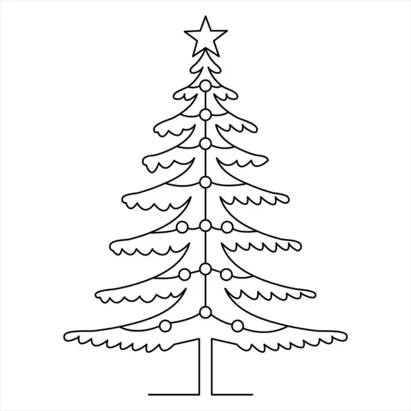 Aralıksız tek çizgi el çizimi Noel ağacı ve yıldız çizgisi ana hatları vektör parti tasarımı