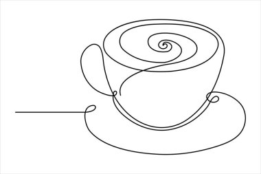 Sıcak kahve fincanı sabah kahvaltısı, sabah kahve tasarımı, vektör çizimi gibi sürekli bir çizim.