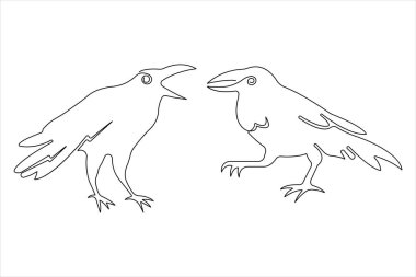 Aralıksız bir çizgi çizim vektör illüstrasyonunda karga tasarımı