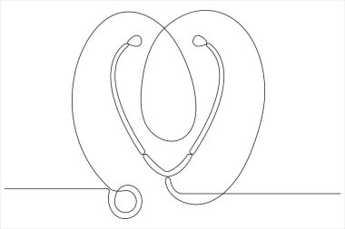 Steteskopun, aşk şekli ana hatlarıyla çizilmiş tek çizgi çizimi.