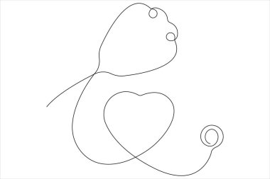 Steteskopun, aşk şekli ana hatlarıyla çizilmiş tek çizgi çizimi.