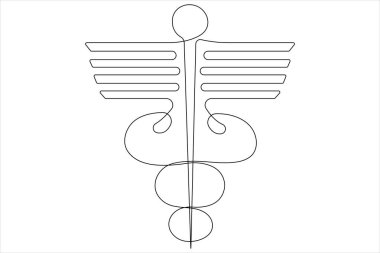 Tıp ana hatlarının sembolü olarak caduceus 'un aralıksız tek çizgi çizimi