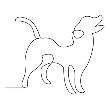 Devamlı bir çizgi köpek resmi ve köpek ikonu basit siluet ana hatlı vektör çizimi