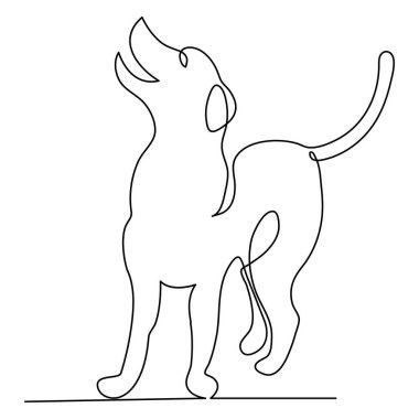 Devamlı bir çizgi köpek resmi ve köpek ikonu basit siluet ana hatlı vektör çizimi
