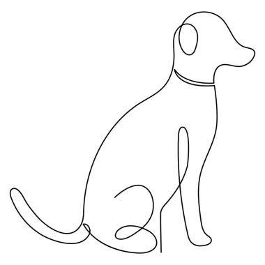 Devamlı bir çizgi köpek resmi ve köpek ikonu basit siluet ana hatlı vektör çizimi