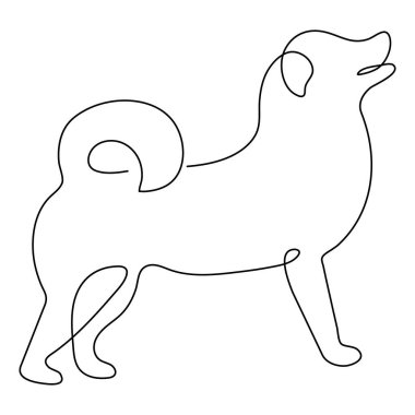 Devamlı bir çizgi köpek resmi ve köpek ikonu basit siluet ana hatlı vektör çizimi