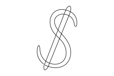 Dolar işaretinin sürekli bir çizgi çizimi Minimalizm tasarım vektörü