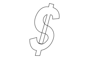 Dolar işaretinin sürekli bir çizgi çizimi Minimalizm tasarım vektörü