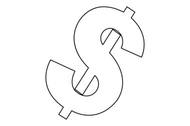 Dolar işaretinin sürekli bir çizgi çizimi Minimalizm tasarım vektörü