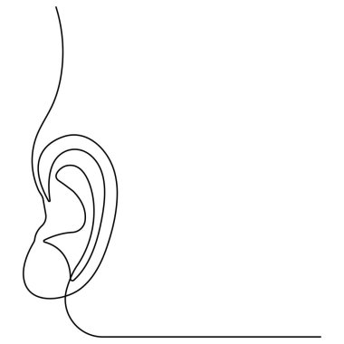 İnsan kulağı çiziminin kesintisiz tek çizgi çizimi vektör çizimi 